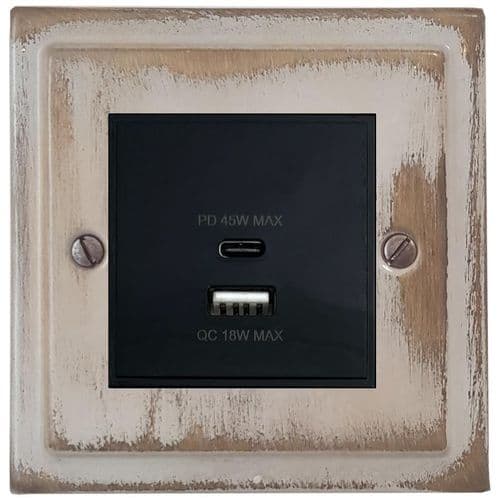 G&H TDB43B Trimline Plate Dover Bronze 1 Gang USB Quick Charge 45W Dual USB A + C