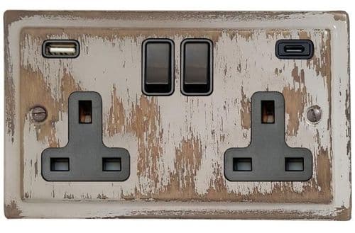 G&H TDB911B Trimline Plate Dover Bronze 2 Gang Double 13A Plug Socket 3.1A USB A + C