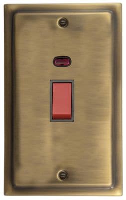 G&H TLAB28B Trimline Plate Light Antique Brass 45 Amp DP Cooker Switch & Neon Vertical Plate