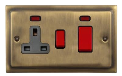 G&H TLAB29B Trimline Plate Light Antique Brass 45 Amp DP Cooker Switch & 13A Switched Socket