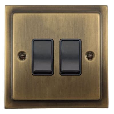 G&H TLAB2B Trimline Plate Light Antique Brass 2 Gang 1 or 2 Way Rocker Light Switch