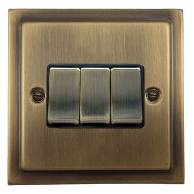 G&H TLAB303 Trimline Plate Light Antique Brass 3 Gang 1 or 2 Way Rocker Light Switch