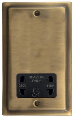 G&H TLAB30B Trimline Plate Light Antique Brass Dual Voltage Shaver Socket 115-230V