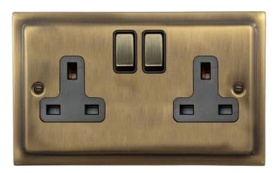 G&H TLAB310 Trimline Plate Light Antique Brass 2 Gang Double 13A Switched Plug Socket