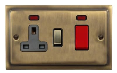 G&H TLAB329 Trimline Plate Light Antique Brass 45 Amp DP Cooker Switch & 13A Switched Socket
