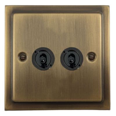 G&H TLAB382-FBK Trimline Plate Light Antique Brass 2 Gang 2 Way Toggle Light Switch