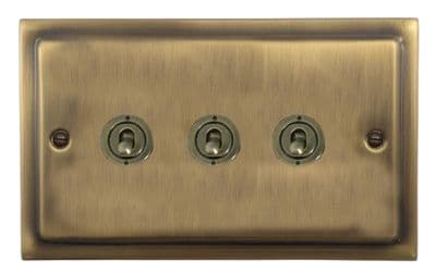 G&H TLAB383-AB Trimline Plate Light Antique Brass 3 Gang 1 or 2 Way Toggle Light Switch