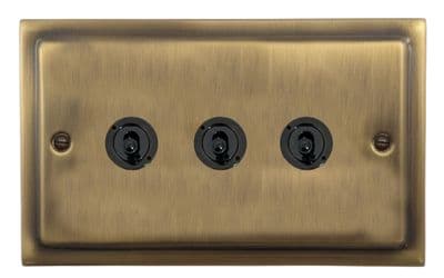 G&H TLAB383-FBK Trimline Plate Light Antique Brass 3 Gang 2 Way Toggle Light Switch