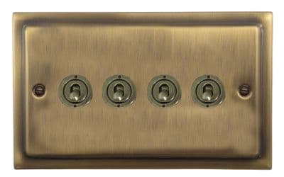 G&H TLAB384-AB Trimline Plate Light Antique Brass 4 Gang 1 or 2 Way Toggle Light Switch
