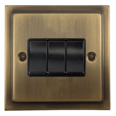 G&H TLAB3B Trimline Plate Light Antique Brass 3 Gang 1 or 2 Way Rocker Light Switch