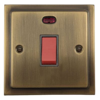 G&H TLAB46B Trimline Plate Light Antique Brass 45 Amp DP Cooker Switch & Neon Single Plate