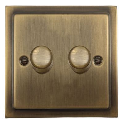 G&H TLAB522 Trimline Plate Light Antique Brass 2 Gang 1 or 2 Way LED Dimmer Switch