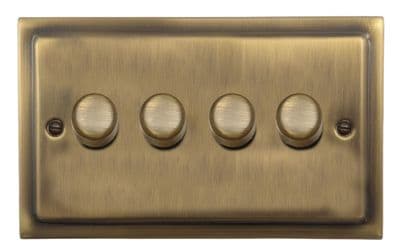 G&H TLAB524 Trimline Plate Light Antique Brass 4 Gang 1 or 2 Way LED Dimmer Switch