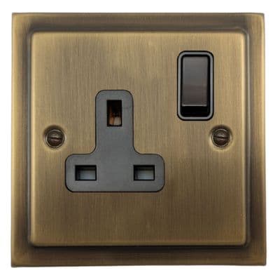 G&H TLAB9B Trimline Plate Light Antique Brass 1 Gang Single 13A Switched Plug Socket