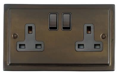 G&H TMBZ10B Trimline Plate Medium Bronze 2 Gang Double 13A Switched Plug Socket