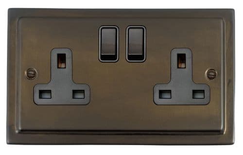 G&H TMBZ10B Trimline Plate Medium Bronze 2 Gang Double 13A Switched Plug Socket