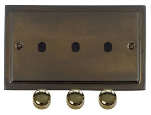 G&H TMBZ13-PK-PB Trimline Plate Medium Bronze 3 Gang Dimmer Plate Only inc Dimmer Knobs