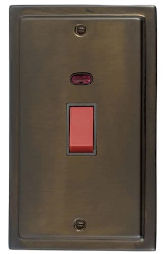 G&H TMBZ28B  Trimline Plate Medium Bronze 45 Amp DP Cooker Switch & Neon Vertical Plate