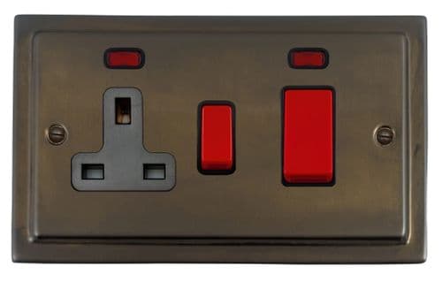 G&H TMBZ29B Trimline Plate Medium Bronze 45 Amp DP Cooker Switch & 13A Switched Socket