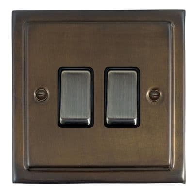 G&H TMBZ302-AB Trimline Plate Medium Bronze 2 Gang 1 or 2 Way Rocker Light Switch