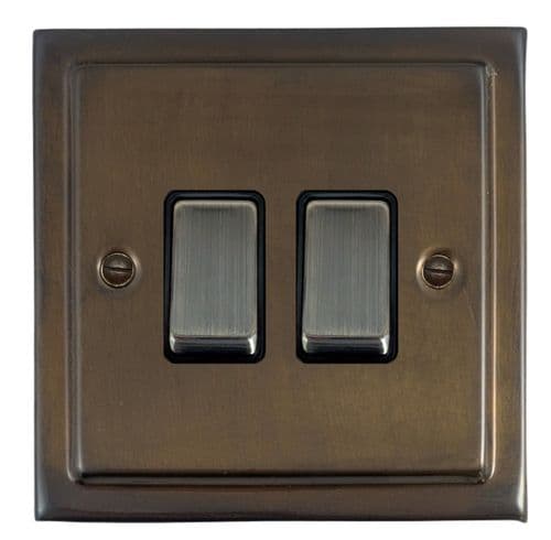 G&H TMBZ302-AB Trimline Plate Medium Bronze 2 Gang 1 or 2 Way Rocker Light Switch
