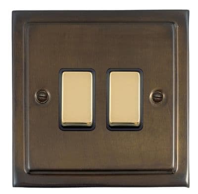 G&H TMBZ302-PB Trimline Plate Medium Bronze 2 Gang 1 or 2 Way Rocker Light Switch