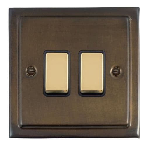 G&H TMBZ302-PB Trimline Plate Medium Bronze 2 Gang 1 or 2 Way Rocker Light Switch