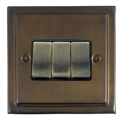 G&H TMBZ303-AB Trimline Plate Medium Bronze 3 Gang 1 or 2 Way Rocker Light Switch