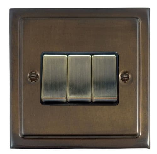 G&H TMBZ303-AB Trimline Plate Medium Bronze 3 Gang 1 or 2 Way Rocker Light Switch