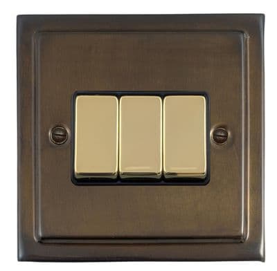 G&H TMBZ303-PB Trimline Plate Medium Bronze 3 Gang 1 or 2 Way Rocker Light Switch