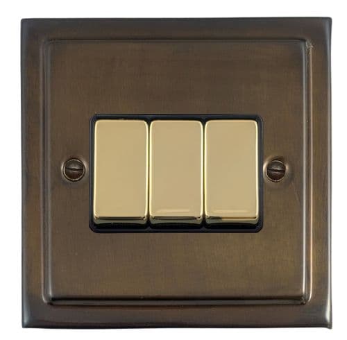 G&H TMBZ303-PB Trimline Plate Medium Bronze 3 Gang 1 or 2 Way Rocker Light Switch