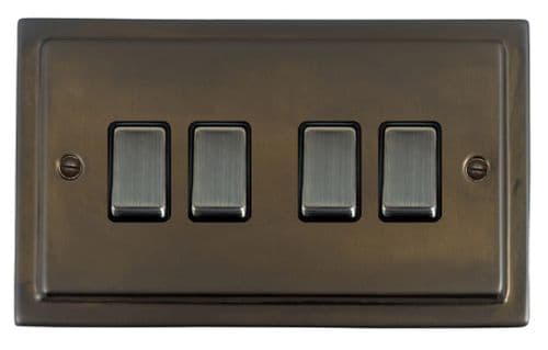 G&H TMBZ304-AB Trimline Plate Medium Bronze 4 Gang 1 or 2 Way Rocker Light Switch
