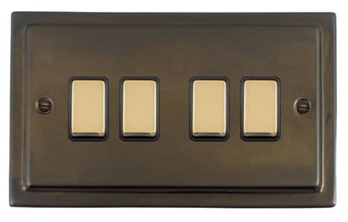 G&H TMBZ304-PB Trimline Plate Medium Bronze 4 Gang 1 or 2 Way Rocker Light Switch