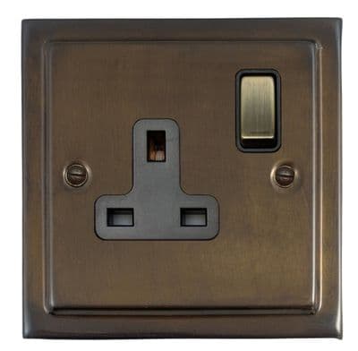 G&H TMBZ309-AB Trimline Plate Medium Bronze 1 Gang Single 13A Switched Plug Socket