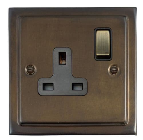 G&H TMBZ309-AB Trimline Plate Medium Bronze 1 Gang Single 13A Switched Plug Socket