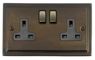 G&H TMBZ310-AB Trimline Plate Medium Bronze 2 Gang Double 13A Switched Plug Socket