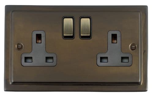 G&H TMBZ310-AB Trimline Plate Medium Bronze 2 Gang Double 13A Switched Plug Socket