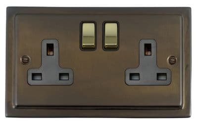 G&H TMBZ310-PB Trimline Plate Medium Bronze 2 Gang Double 13A Switched Plug Socket