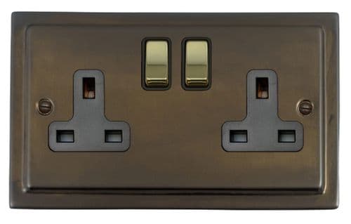 G&H TMBZ310-PB Trimline Plate Medium Bronze 2 Gang Double 13A Switched Plug Socket