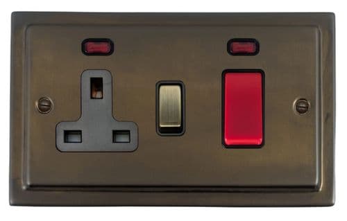 G&H TMBZ329-AB Trimline Plate Medium Bronze 45 Amp DP Cooker Switch & 13A Switched Socket