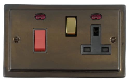 G&H TMBZ329-PB Trimline Plate Medium Bronze 45 Amp DP Cooker Switch & 13A Switched Socket