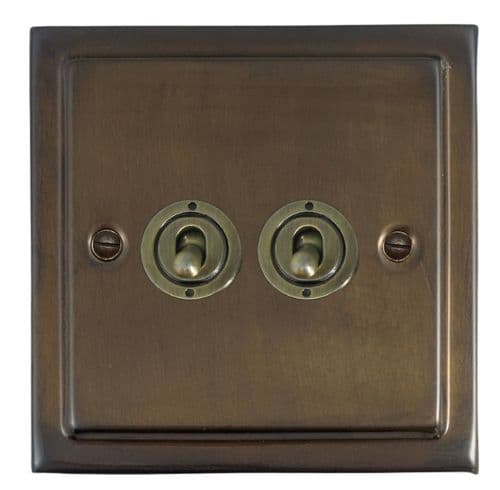 G&H TMBZ382-AB Trimline Plate Medium Bronze 2 Gang 1 or 2 Way Toggle Light Switch