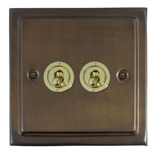 G&H TMBZ382-PB Trimline Plate Medium Bronze 2 Gang 1 or 2 Way Toggle Light Switch