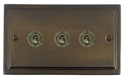 G&H TMBZ383-AB Trimline Plate Medium Bronze 3 Gang 1 or 2 Way Toggle Light Switch