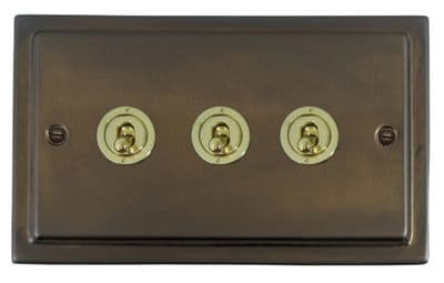 G&H TMBZ383-PB Trimline Plate Medium Bronze 3 Gang 1 or 2 Way Toggle Light Switch