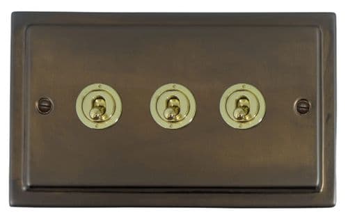 G&H TMBZ383-PB Trimline Plate Medium Bronze 3 Gang 1 or 2 Way Toggle Light Switch
