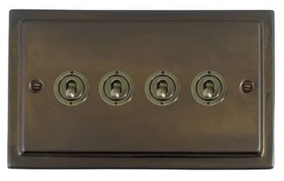 G&H TMBZ384-AB Trimline Plate Medium Bronze 4 Gang 1 or 2 Way Toggle Light Switch