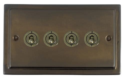G&H TMBZ384-AB Trimline Plate Medium Bronze 4 Gang 1 or 2 Way Toggle Light Switch