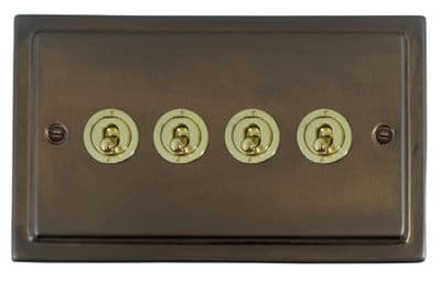 G&H TMBZ384-PB Trimline Plate Medium Bronze 4 Gang 1 or 2 Way Toggle Light Switch
