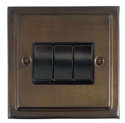 G&H TMBZ3B Trimline Plate Medium Bronze 3 Gang 1 or 2 Way Rocker Light Switch